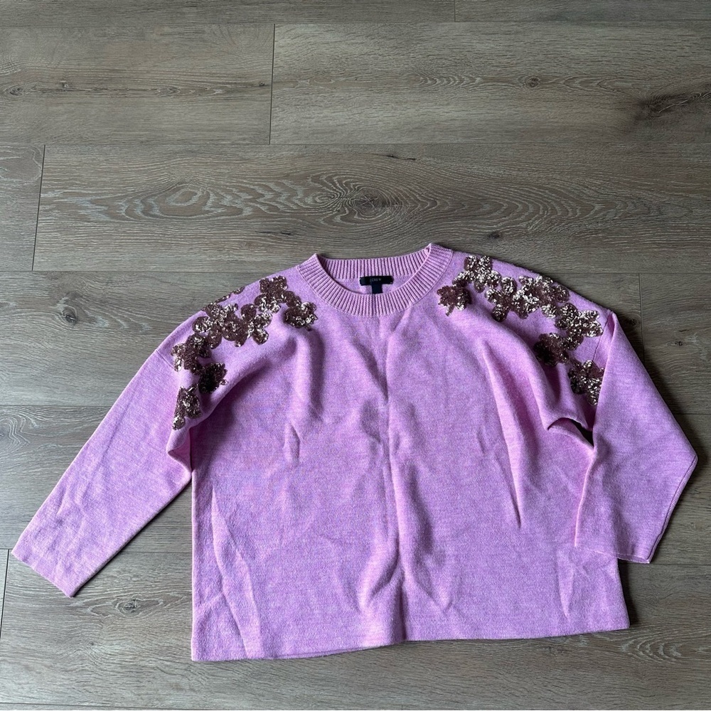 J. Crew 100% Merino Wool Embroidered Shoulders Sz M
